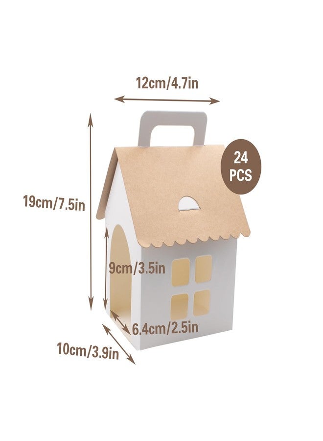 SnowTing 24 Pcs Dog Party Favor Boxes with Grid Window, Opening & Handle, Brown & White Color Scheme Blank Dog-House Foldable Treat Gift Boxes Paintable for Puppy Adoption Party, DIY Crafts, Birthday Decor - Image 2